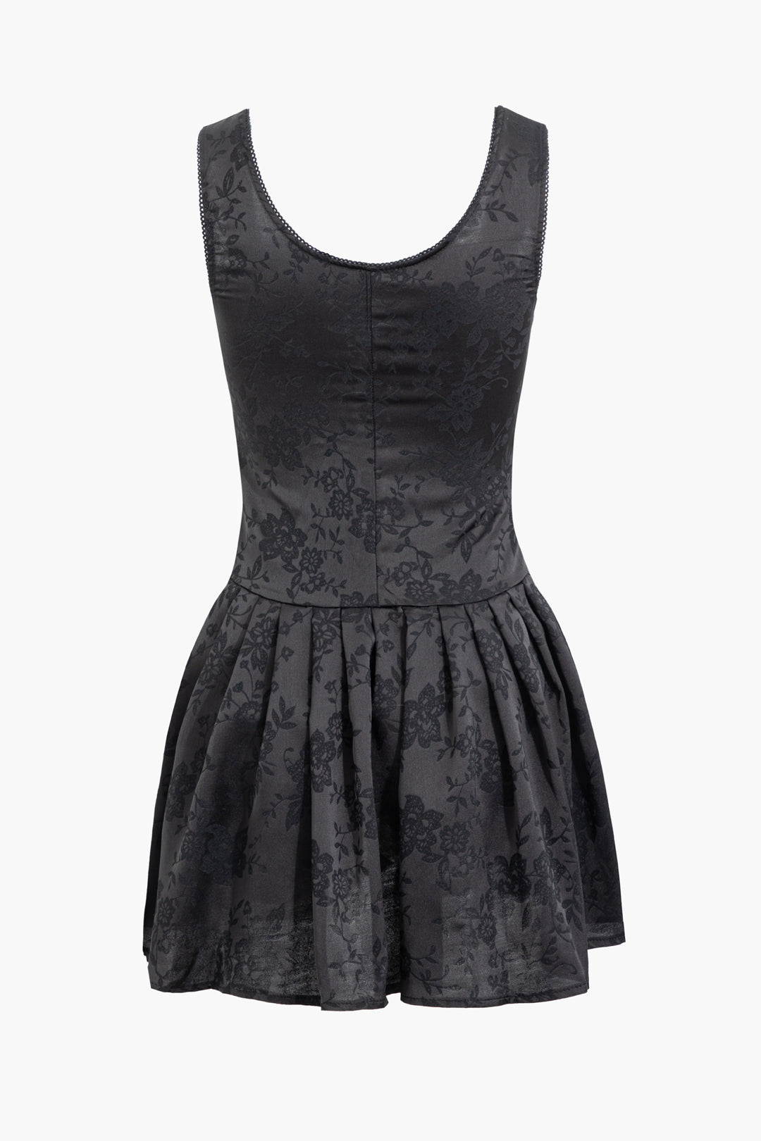 Ärmelloses Jacquard-Minikleid mit Ösen und eckigem Ausschnitt, Plissee 