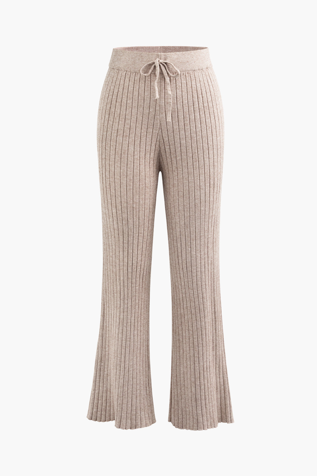 V-neck Knit Slit Long Sleeve Top And Tie Waist Pants Set