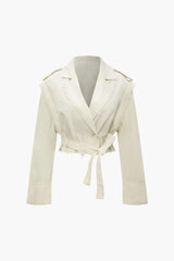 Notched Lapel Belted Jacket With Removable Sleeve