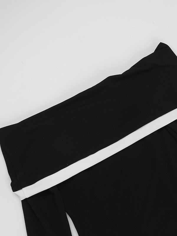 Bodycon Long Sleeves Contrast Color Split-Joint Off-The-Shoulder Evening Dresses Maxi Dresses