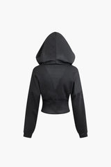 Hooded Half Zipper V-neck Jacket