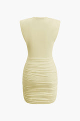 Padded-Shoulder Ruched Bodycon Mini Dress