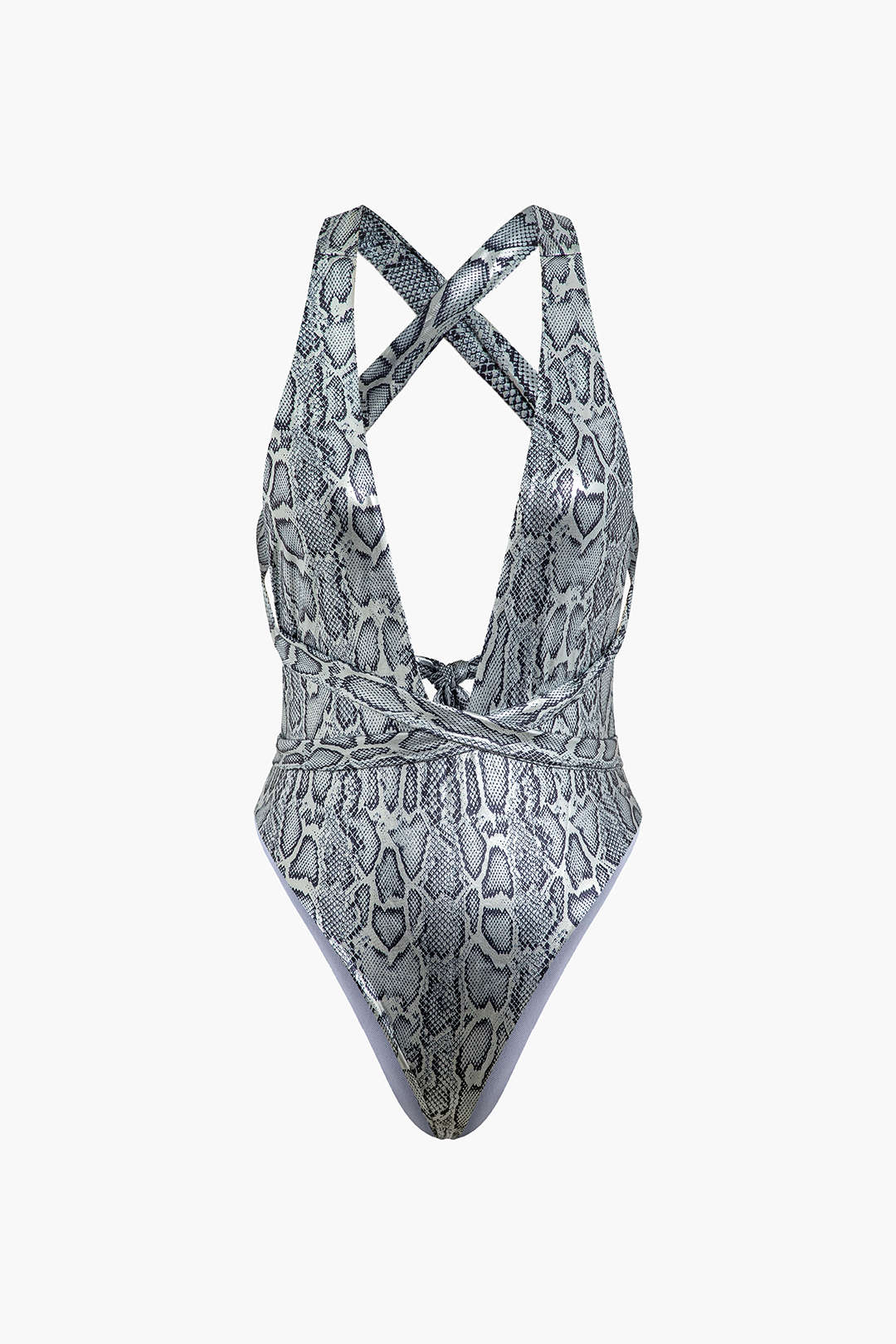 Snakeskin Print Cross Back Tie One-piece Swimsuit