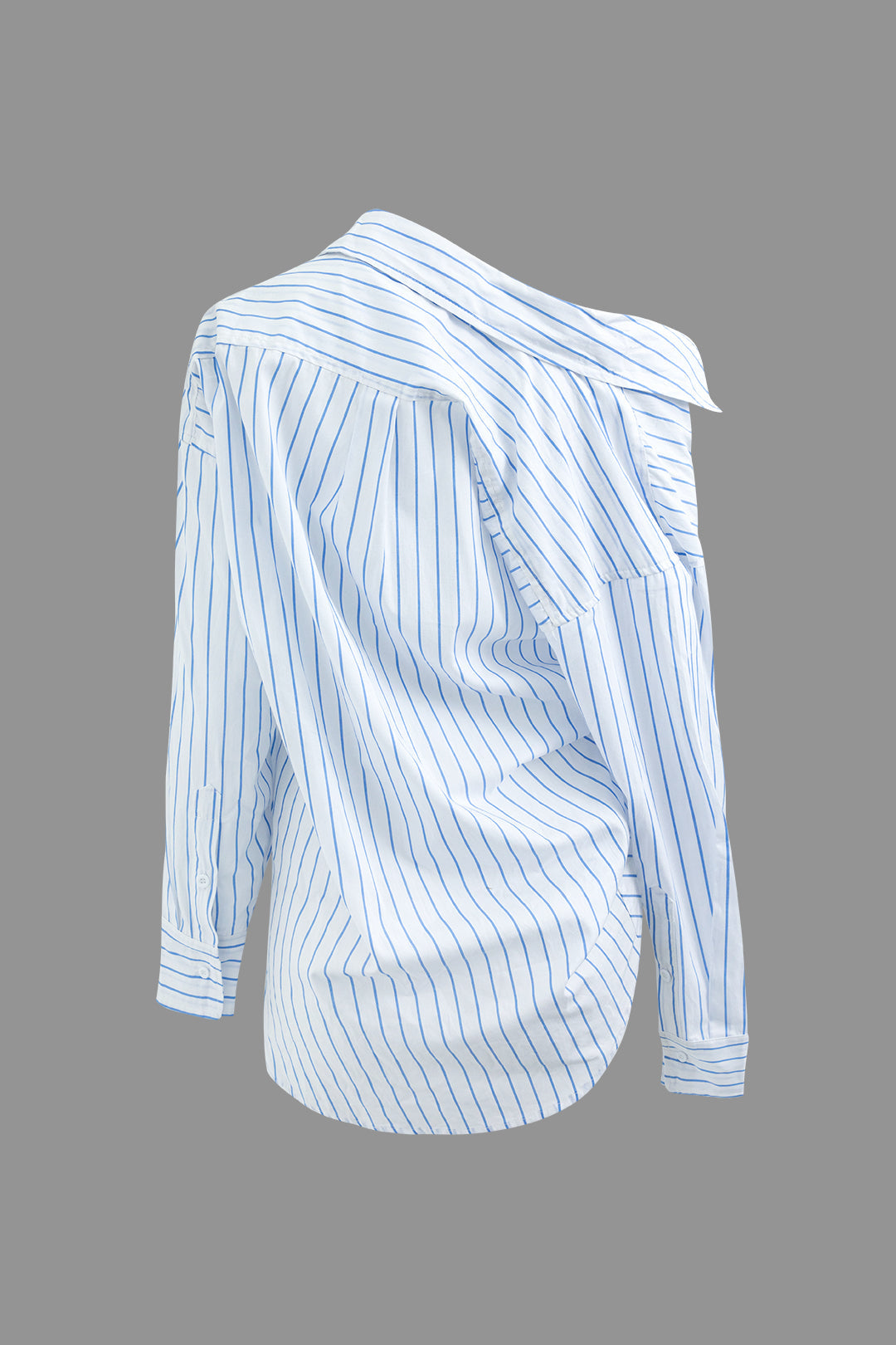 Asymmetrical Stripe Button Up Ruched Shirt