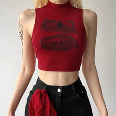 Grunge Aesthetic Eyes Print Crop Top