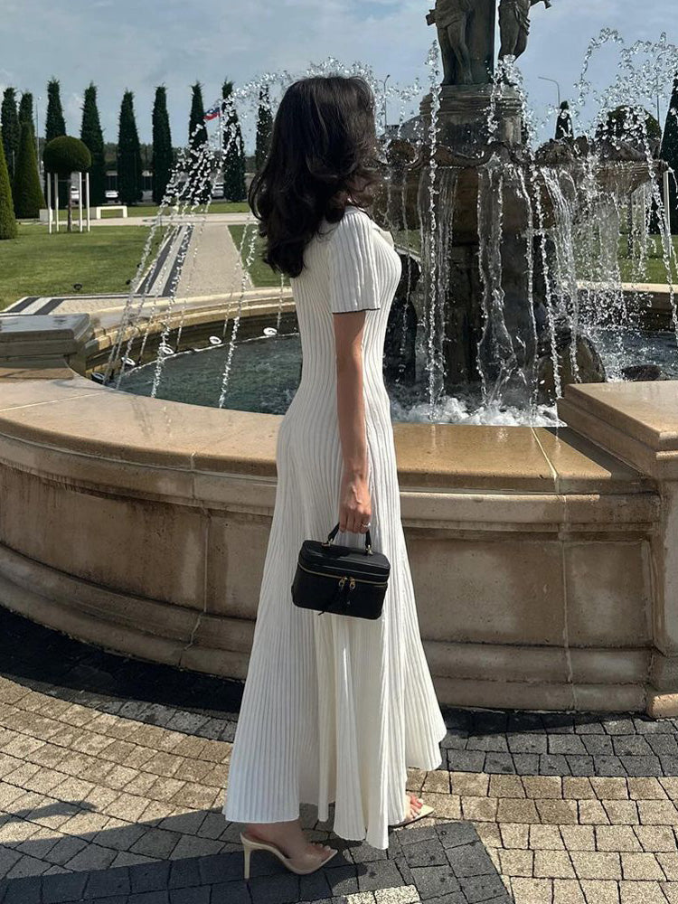 Knitted Rib Slim Maxi Dresses For Women High Waist Casual Loose Dress Women's Autumn Elegant Temperament Long Dress FemmeChristmas Gifts