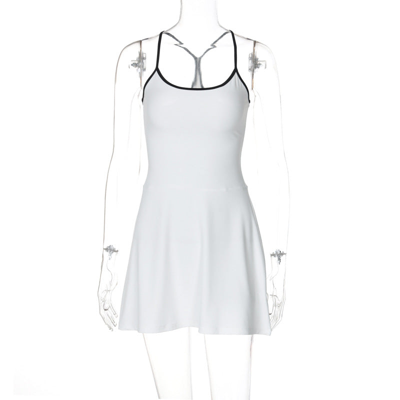 Sling U-Neck Mini Dress For Women Ruched Spaghetti Strap High Waisted Sleeveless Backless Lady Summer Vacation Slim DressChristmas Gifts