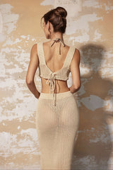Set aus transparentem Strick-Tanktop mit V-Ausschnitt und Maxirock 
