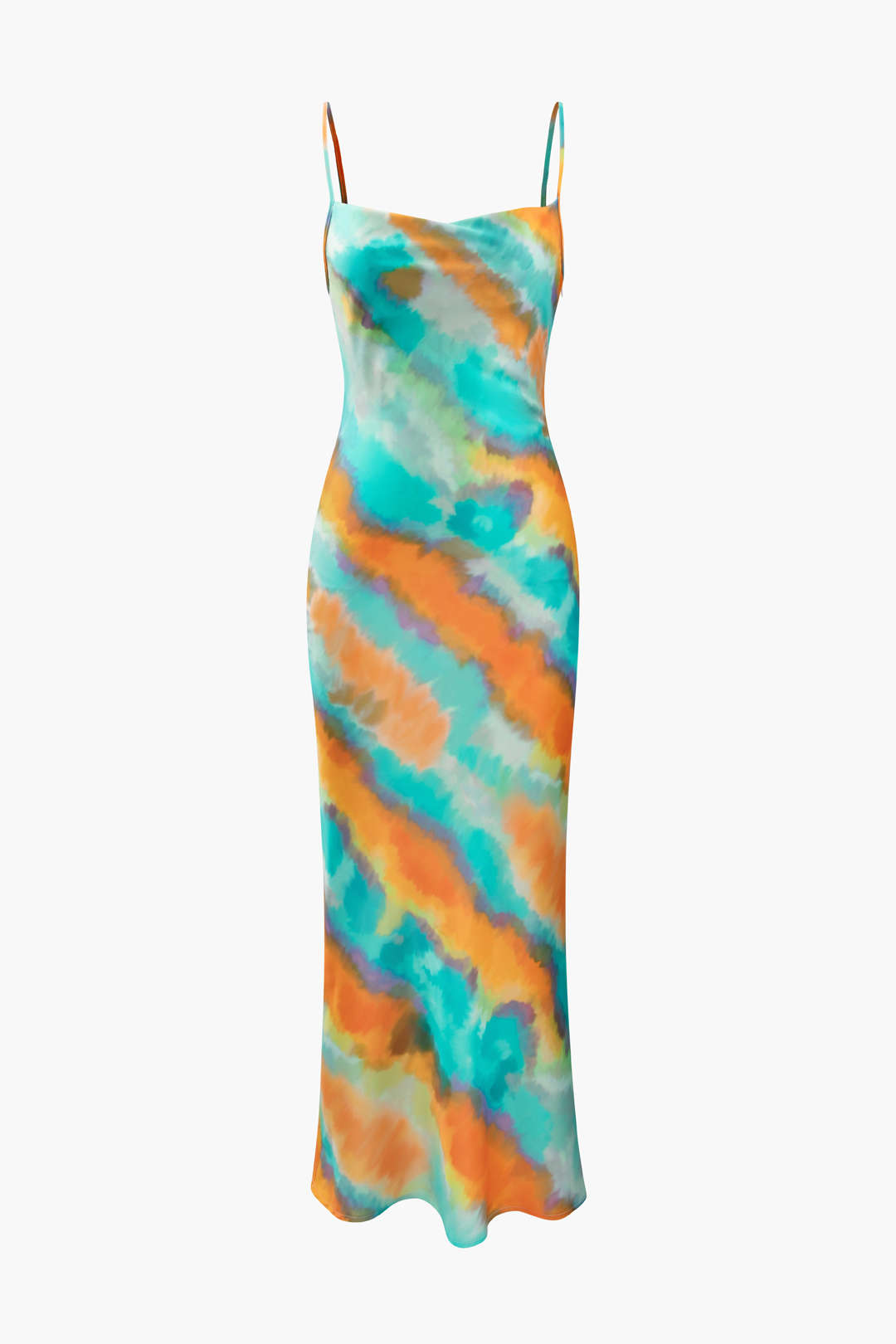 Abstract Print Satin Backless Maxi Dress