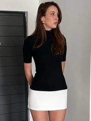Contrast Color Slim Mini Dress Female High Waist Splice Sexy Party Dress Half Turtleneck Women's Elegant 2025 Autumn NewChristmas Gifts