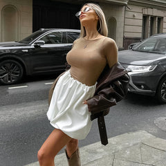 Weiße Ballonröcke Sexy High Waist Vielseitiger Minirock für Damen Mode Streetwear Club Party Röcke Hot Girl Sommer Weihnachtsgeschenke 