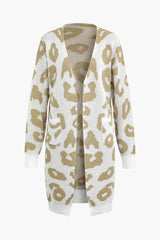 Leopard Pattern V-neck Pocket Knit Coat