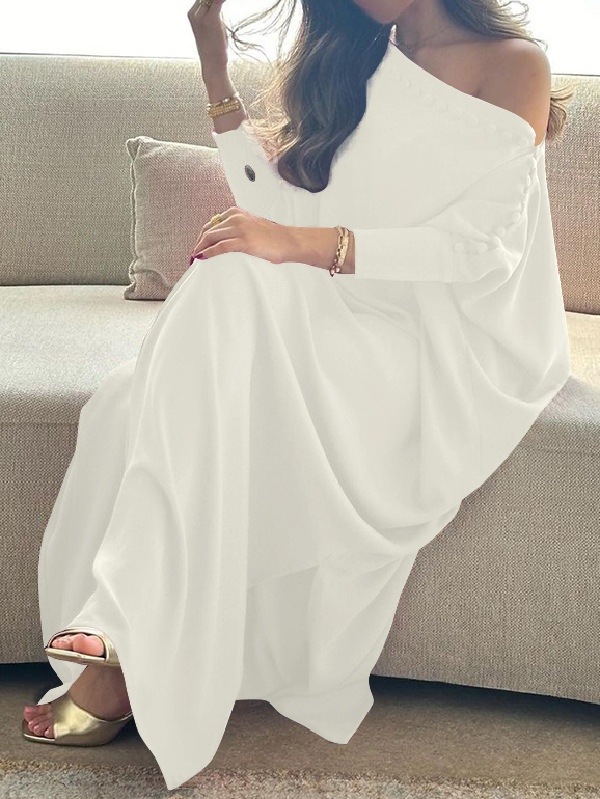 H-Line Loose Buttoned Solid Color Maxi Dresses