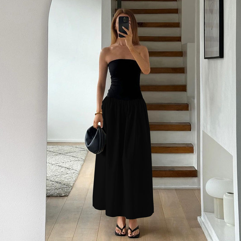 Clash Color Strapless Maxi Dress For Women Summer Sexy Off Shoulder Patchwork Backless Sleeveless Beach Dress Female 2025Christmas Gifts