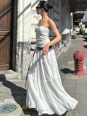 Faltenkleid-Sets für Damen, 2-teilige Outfits, Temperament, Prinzessinnenkleid, Maxikleider für Damen, rückenfreies Oberteil und Rock-Set, Weihnachtsgeschenke 