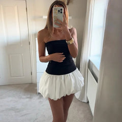 Contrast Color Mini Folds Dress For Women Strapless Sexy Slim Sleeveless Ruched Splice Y2K Beach Female Club Party DressChristmas Gifts