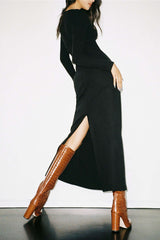 Long Sleeve Slit Back Knit Maxi Dress