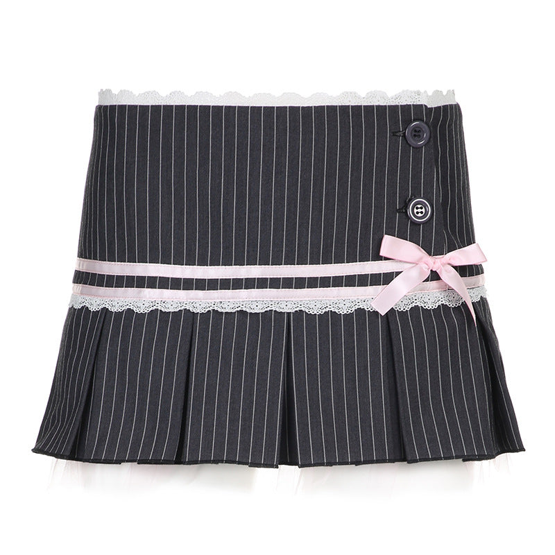 Lace Splice Miniröcke für Frauen Bogen Bandage Mode Falten Rock Hot Girls Winter Casual Lace-up High Waist Rock LadiesChristmas Geschenke 