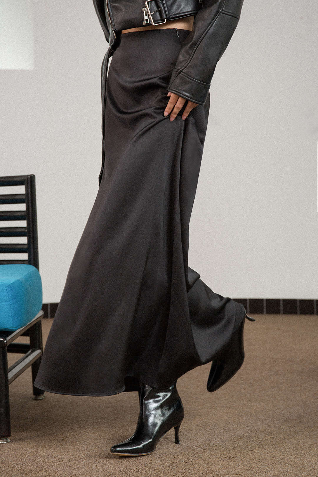 Solid Satin Maxi Skirt