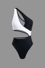 Contrast Cut Out Asymmetrical One-Piece Swimsuits