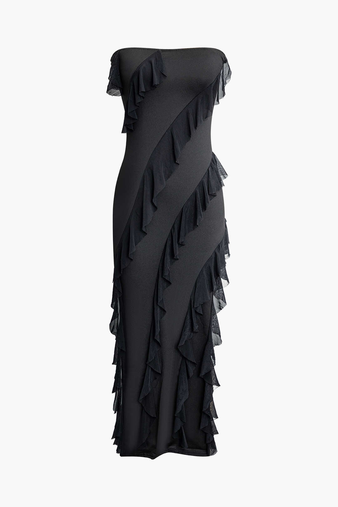 Trägerloses Maxikleid mit Rüschen 