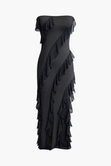 Trägerloses Maxikleid mit Rüschen 