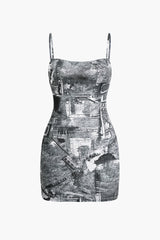 Newspaper Print Cami Mini Dress