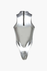 Metallic Mock Neck Sleeveless Bodysuit