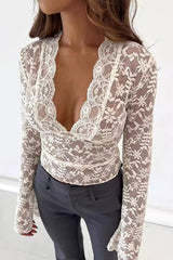 Lace V-neck Long Sleeve Top