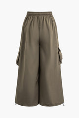 High Waist Drawstring Multi Pocket Wide Leg Cargo Pants