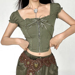 Fairycore Aesthetic Lace Up Top