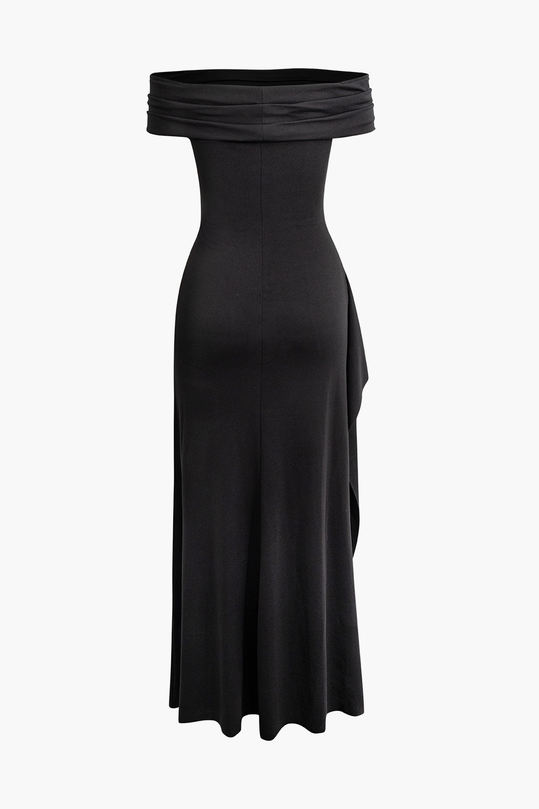 Off Shoulder Slit Ruched Maxi Dress