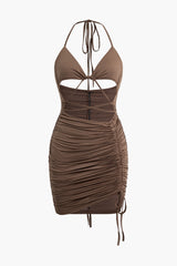 Twist Ruched Tie Halter Cut Out Mini Dress