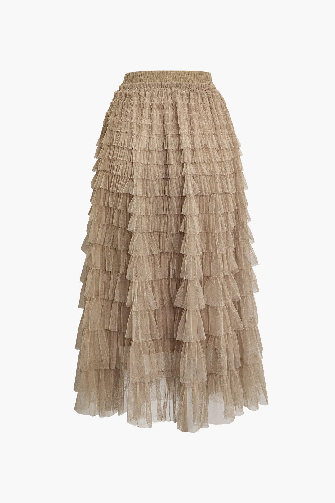 High Waist Mesh Tiered Mesh Midi Skirt