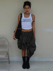 Falten Schwarz Mini Rock Für Frauen Hohe Taille Mode Asymmetrische Lose Röcke Weibliche 2024 Straße Neue Mode Rock WomanChristmas Geschenke 