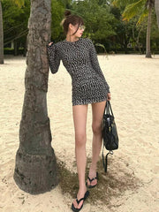 Sexy Polka Dot Dress Women Autumn Mesh Patchwork Dresses Party Fashion Long Sleeve Casual Mini Dress Bodycon Vestidos