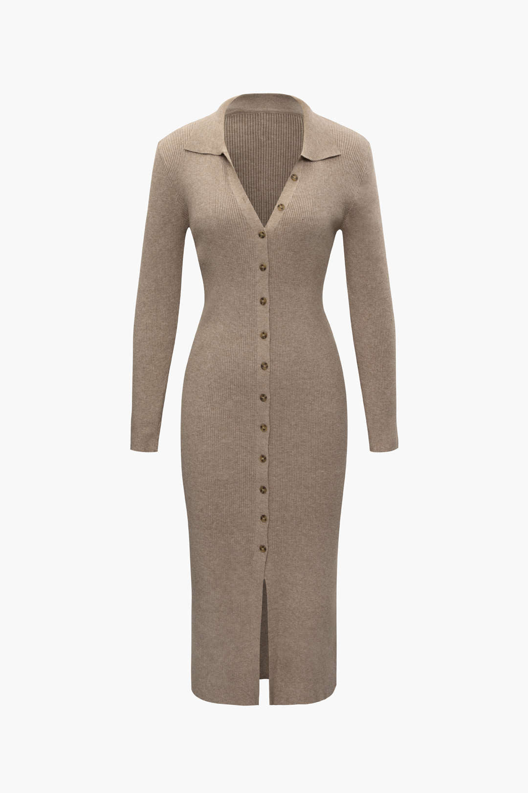 Rib Knit Long Sleeve Midi Dress