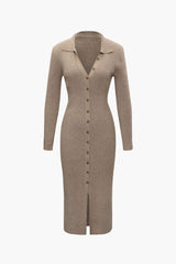 Rib Knit Long Sleeve Midi Dress