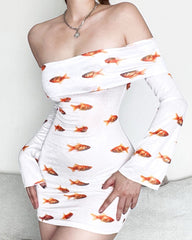 Goldfish Off Shoulder Mini Dress