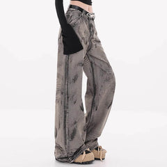 Grunge Aesthetic Wide-Leg Jeans in Grey