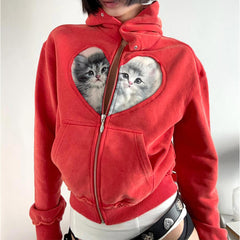 Kitten & Heart Zip Up Hoodie