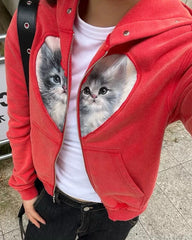 Kitten & Heart Zip Up Hoodie