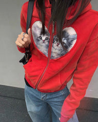 Kitten & Heart Zip Up Hoodie