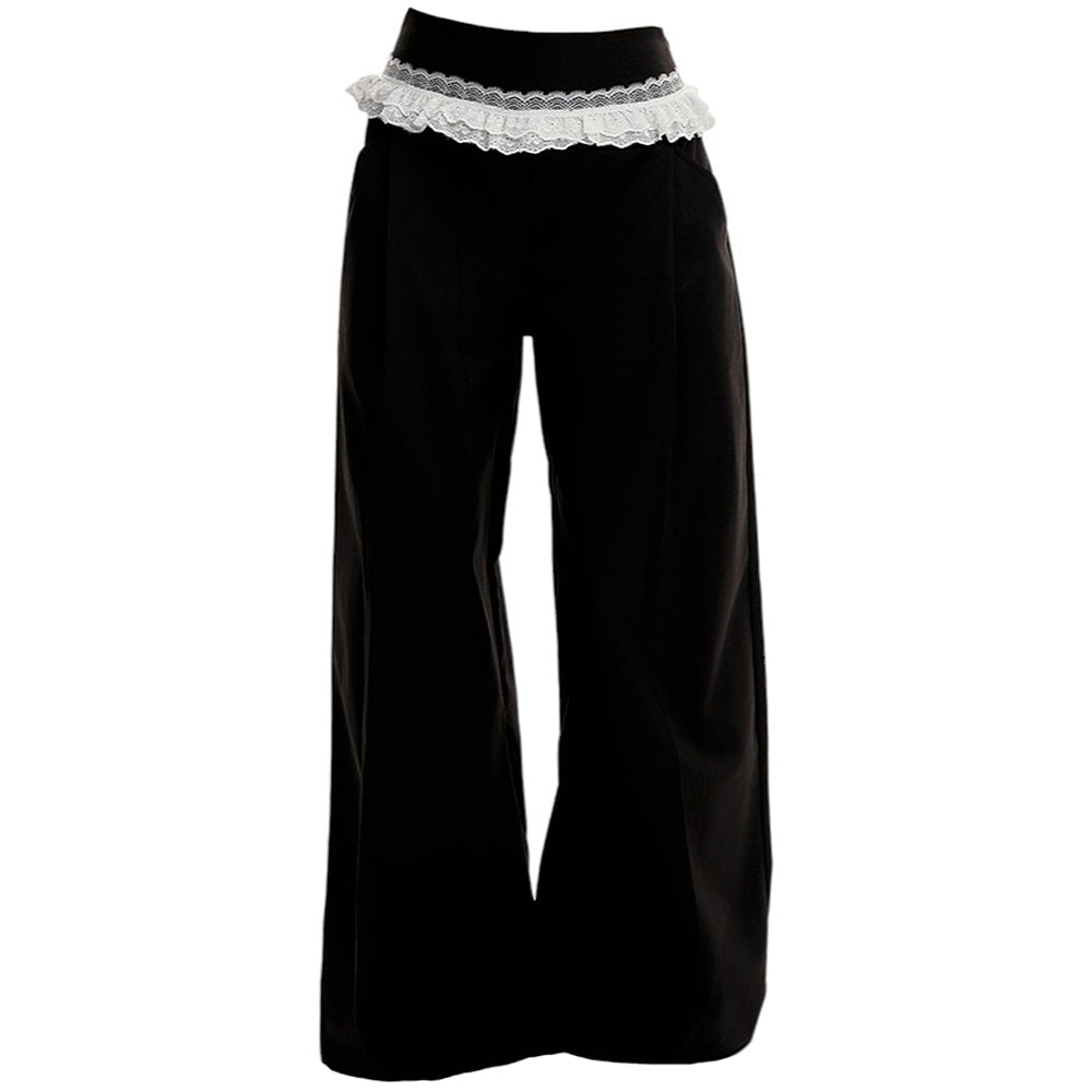 Lace Trim Waist Wide-Leg Trousers