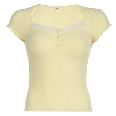 Lemon Sorbet Ribbed Lace Top