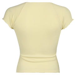 Lemon Sorbet Ribbed Lace Top