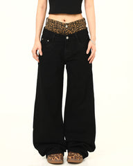 Inner Leopard Layered Jeans