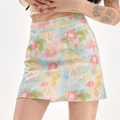 Pastel Brushstroke Floral Mini Skirt