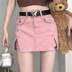 Pink Denim Skort with Butterfly Belt