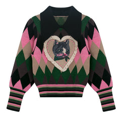 Preppy Cat Argyle Collar Jumper